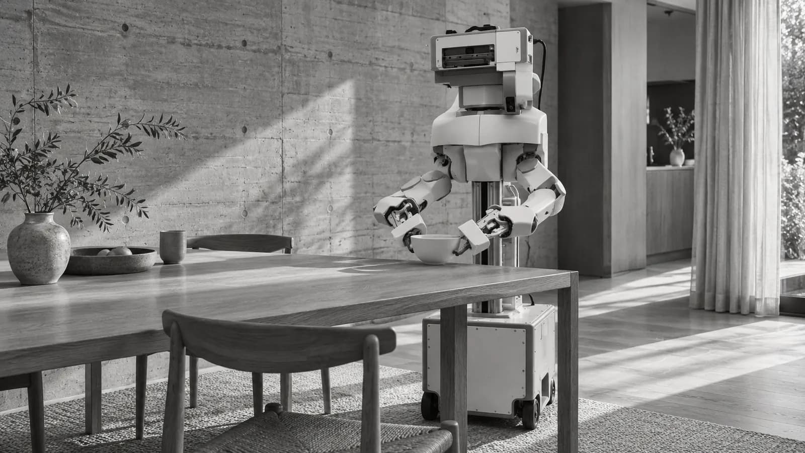 Prosper Robotics Alfie, Wheeled two-armed home robot, teleop-first (prototype)
