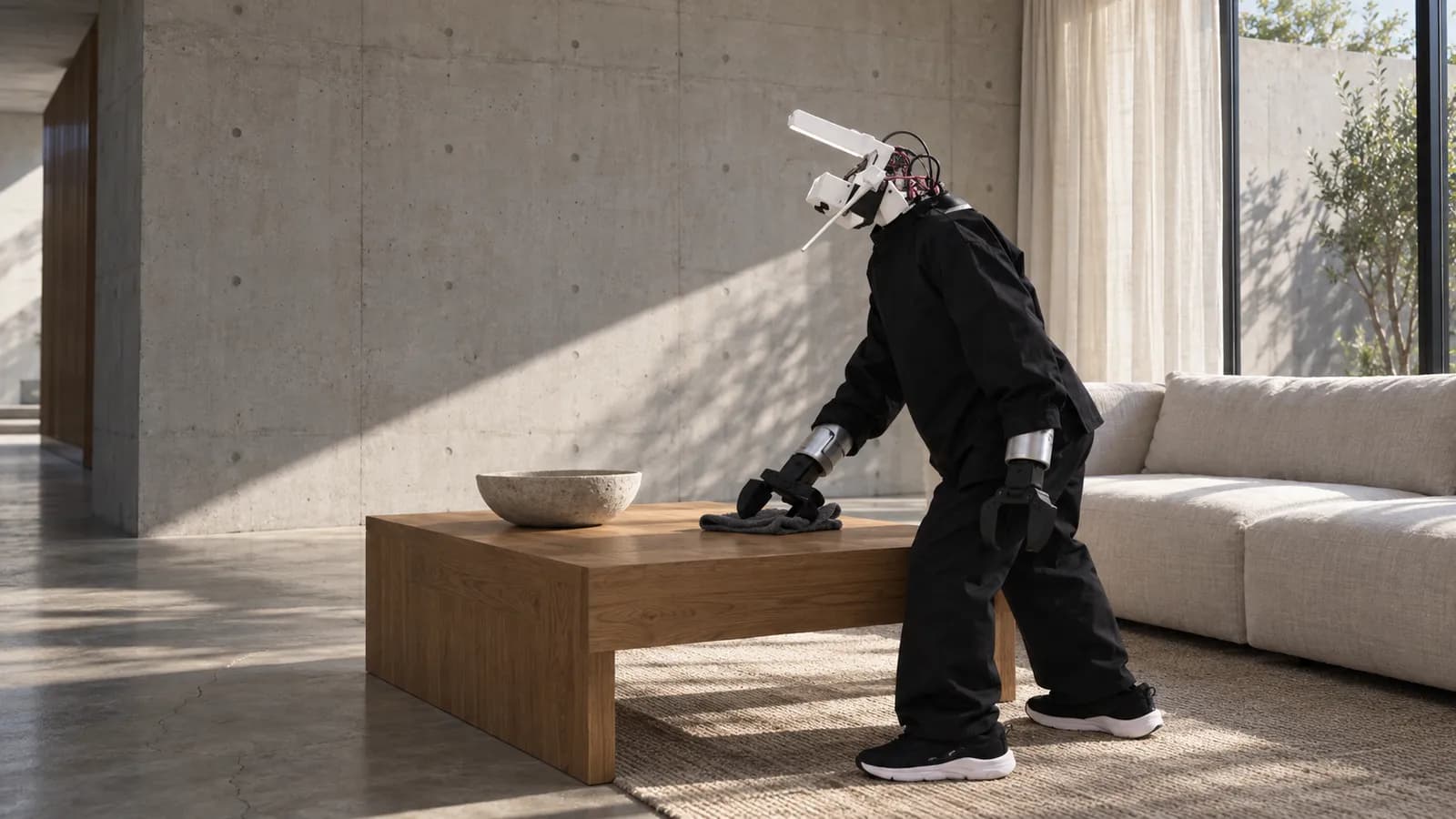 Tau Robotics humanoid cleaning, Human-operated humanoid cleaning service